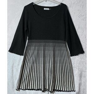 Calvin Klein Women's XL Black & White Striped Knit Dress 3/4 Sleeve